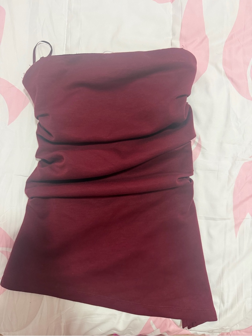 & Other Stories Strapless Ruched Dress - Burgundy